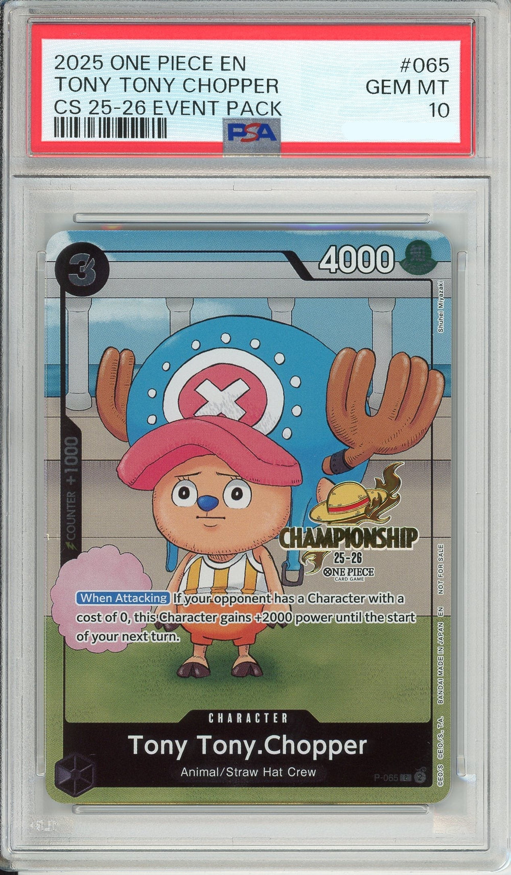 One Piece Graded: Tony Tony Chopper P-065 Championship 25-26 Event Pack PSA 10