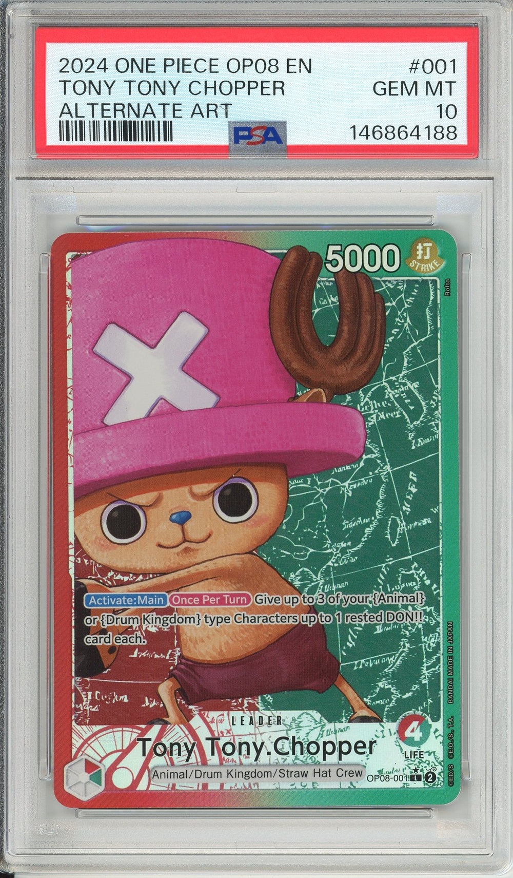 One Piece Graded: Tony Tony Chopper OP08-001 Two Legends (2024) Alt Art PSA 10