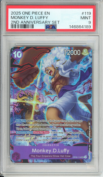 One Piece Graded: Monkey D. Luffy OP05-119 2nd Anniversary Set (2025) PSA 9