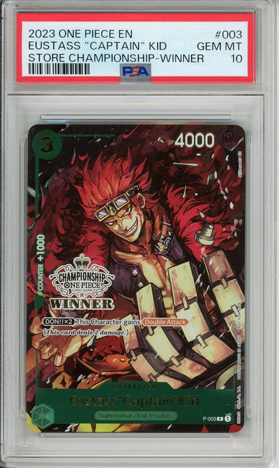 One Piece Graded: Eustass "Captain" Kid P-003 Store Championship Winner (2023) PSA 10