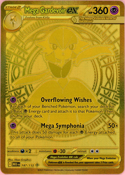 Pokemon Single: Mega Gardevoir ex 187/132 Mega Evolution (2025) Gold Holo NM