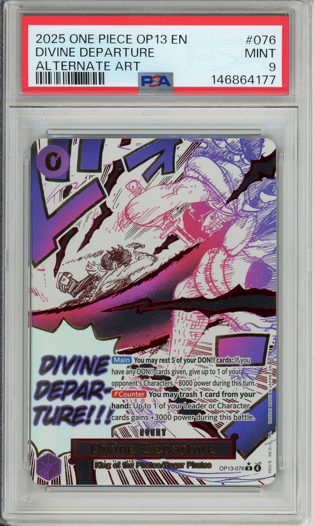 One Piece Graded: Divine Departure OP13-076 Carrying On His Will Alternate Art PSA 9
