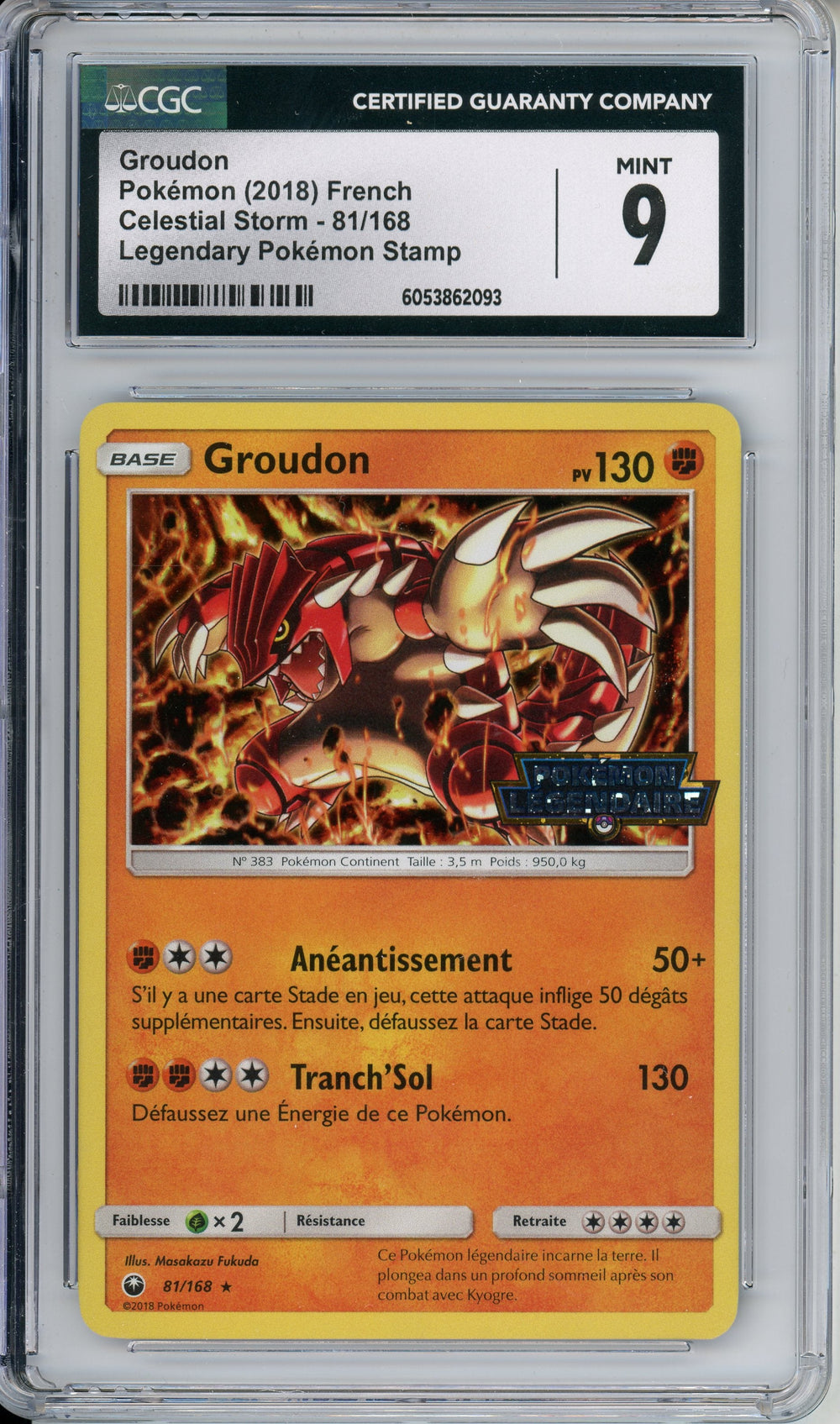 Pokemon Graded: French Groudon 81/168 Game Stop Legendary Pokemon Stamp (2018) CGC 9