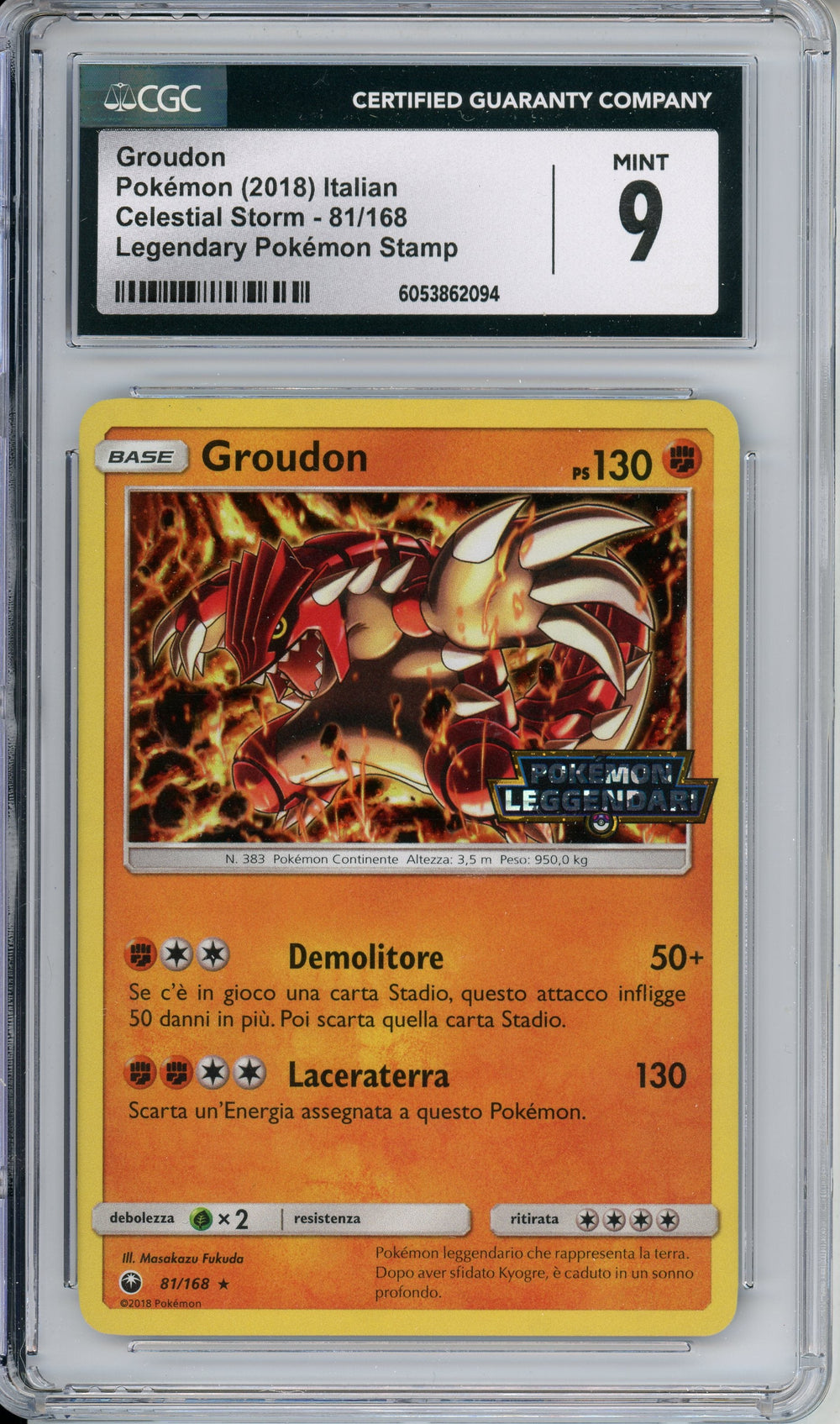 Pokemon Graded: Italian Groudon 81/168 Game Stop Legendary Pokemon Stamp (2018) CGC 9