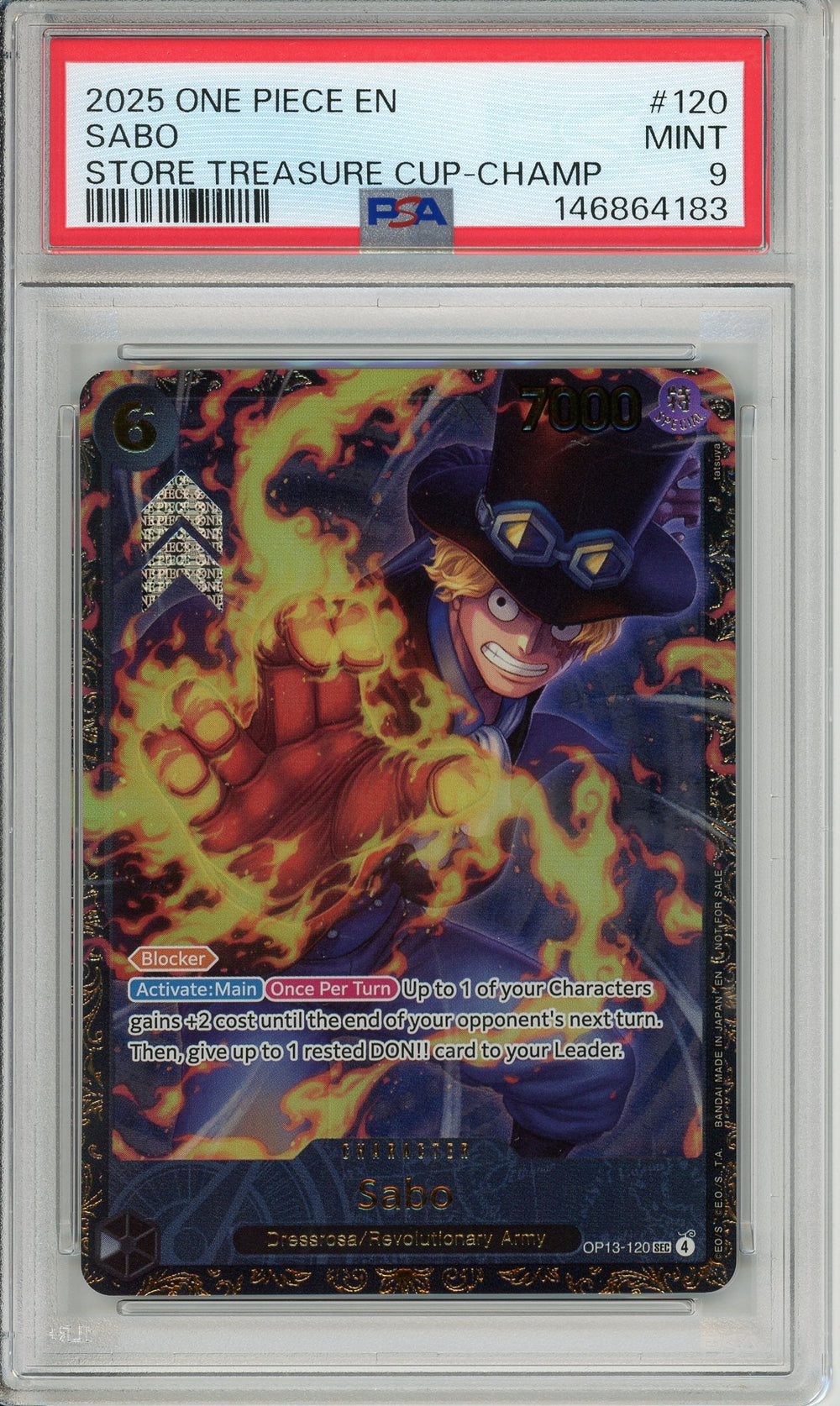 One Piece Graded: Sabo OP13-120 Store Treasure Cup Champ. 2025 PSA 9