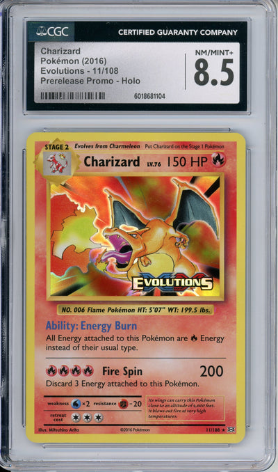 Pokemon Graded: Charizard 11/108 Evolutions Prerelease Promo (2016) Holo CGC 8.5