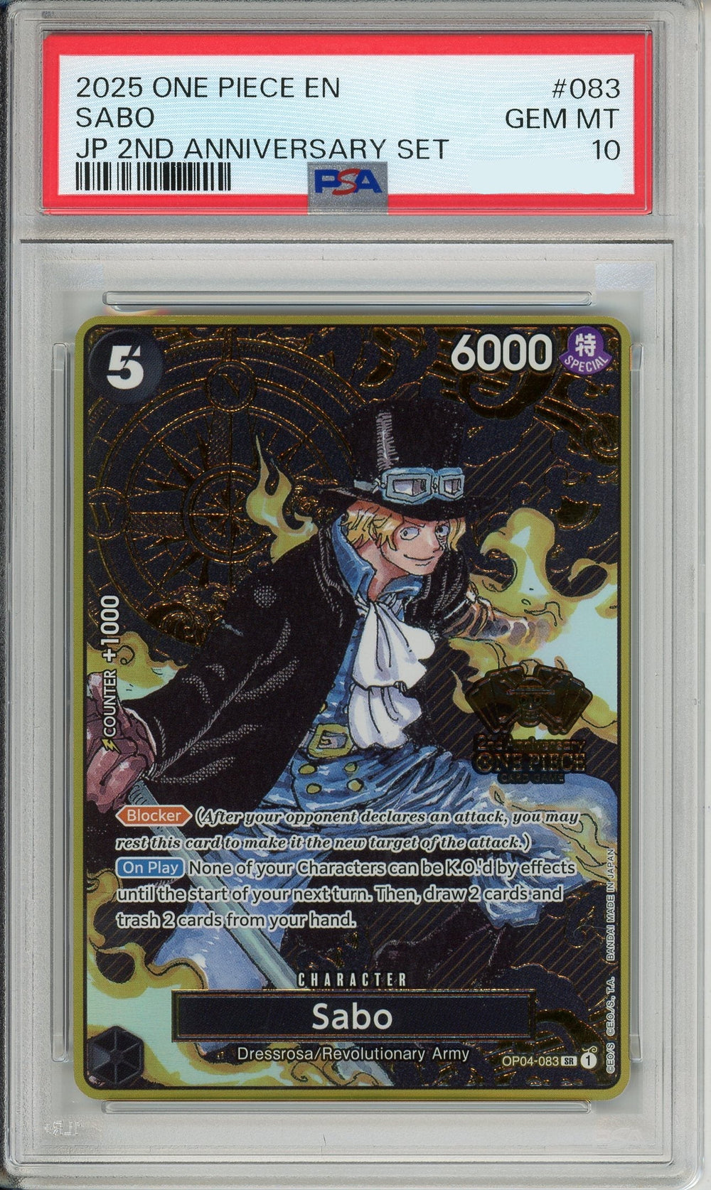 One Piece Graded: Sabo OP04-083 2nd Anniversary Set (2025) PSA 10