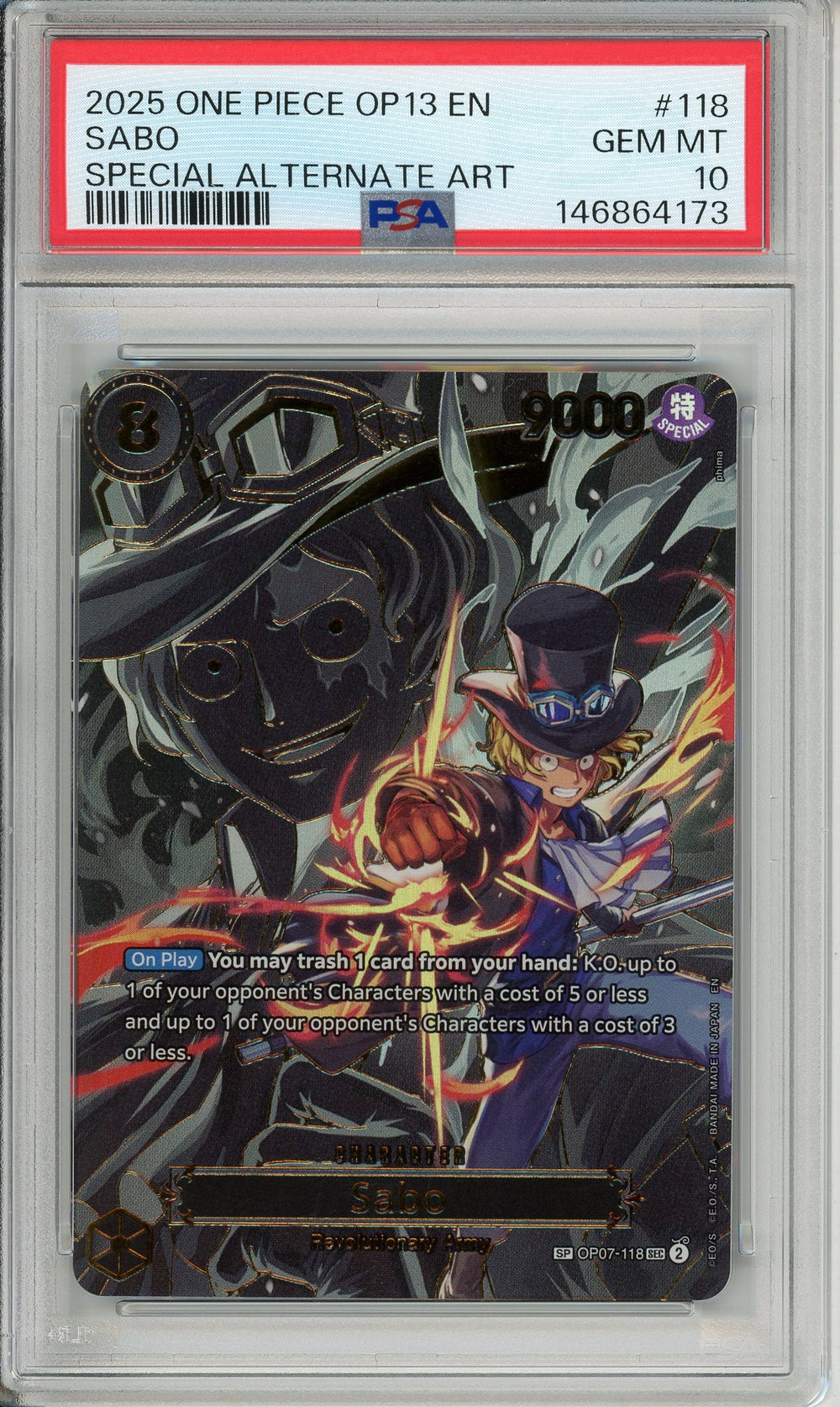 One Piece Graded: Sabo OP07-118 Special Alternate Art (2025) PSA 10