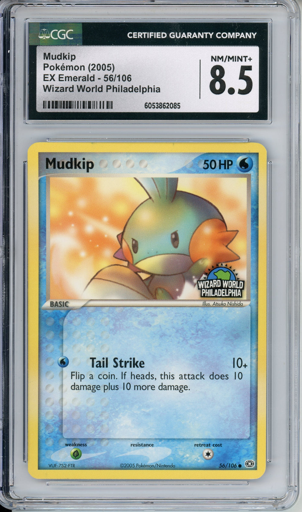 Pokemon Graded: Mudkip 56/106 EX Emerald Wizard World Philadelphia (2005) CGC 8.5
