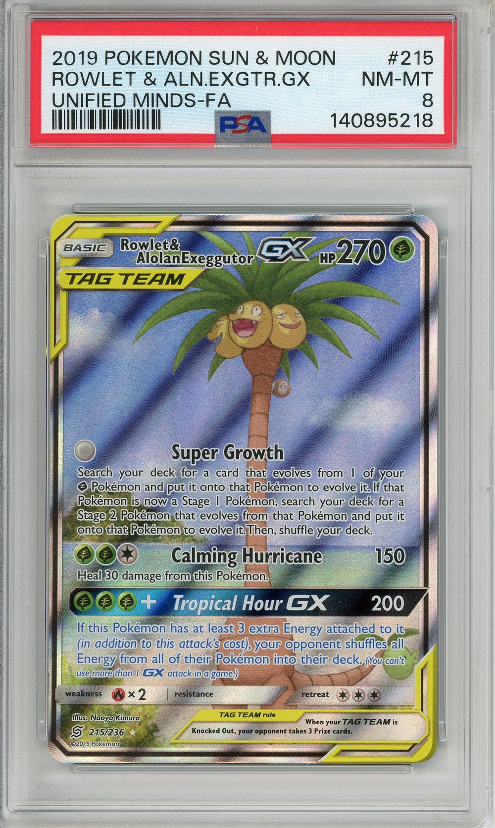 Pokemon Graded: Rowlet & Alolan Exeggutor GX 215/236 Full Art Holo PSA 8