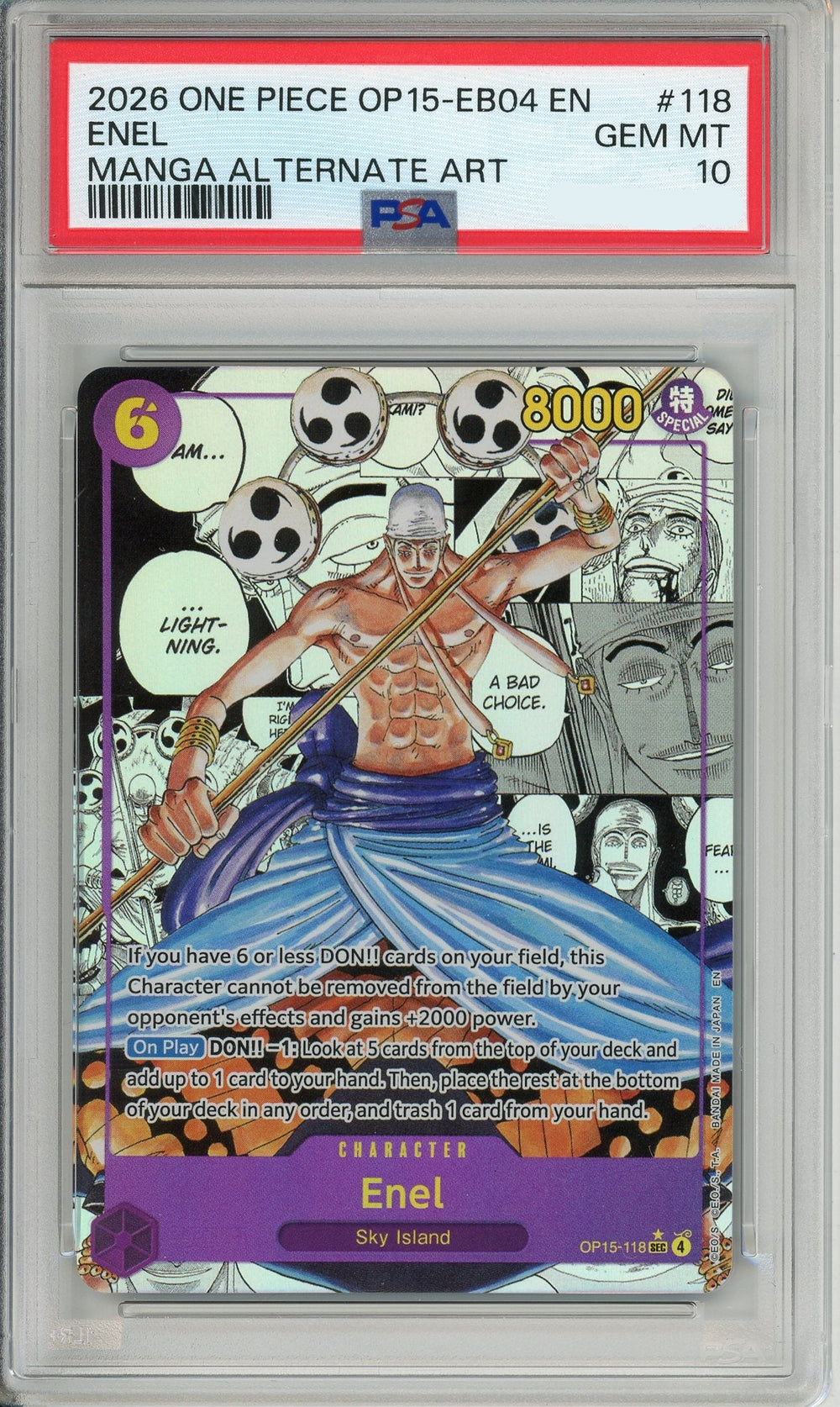 One Piece Graded: Enel OP15-118 Manga Alternate Art (2026) PSA 10