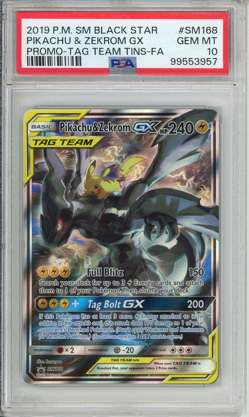 Pokemon Graded: Pikachu & Zekrom GX #SM168 Tag Team Promo Full Art (2019) PSA 10