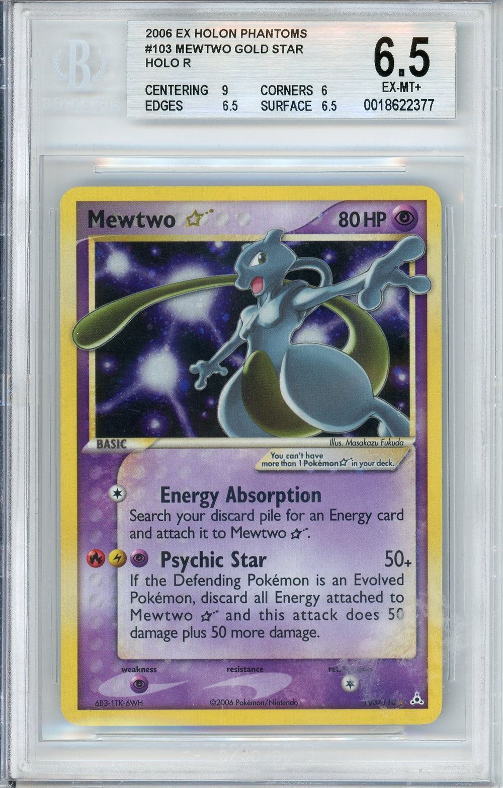 Pokemon Graded: Mewtwo Gold Star 103/110 Holon Phantoms (2006) Holo Beckett 6.5