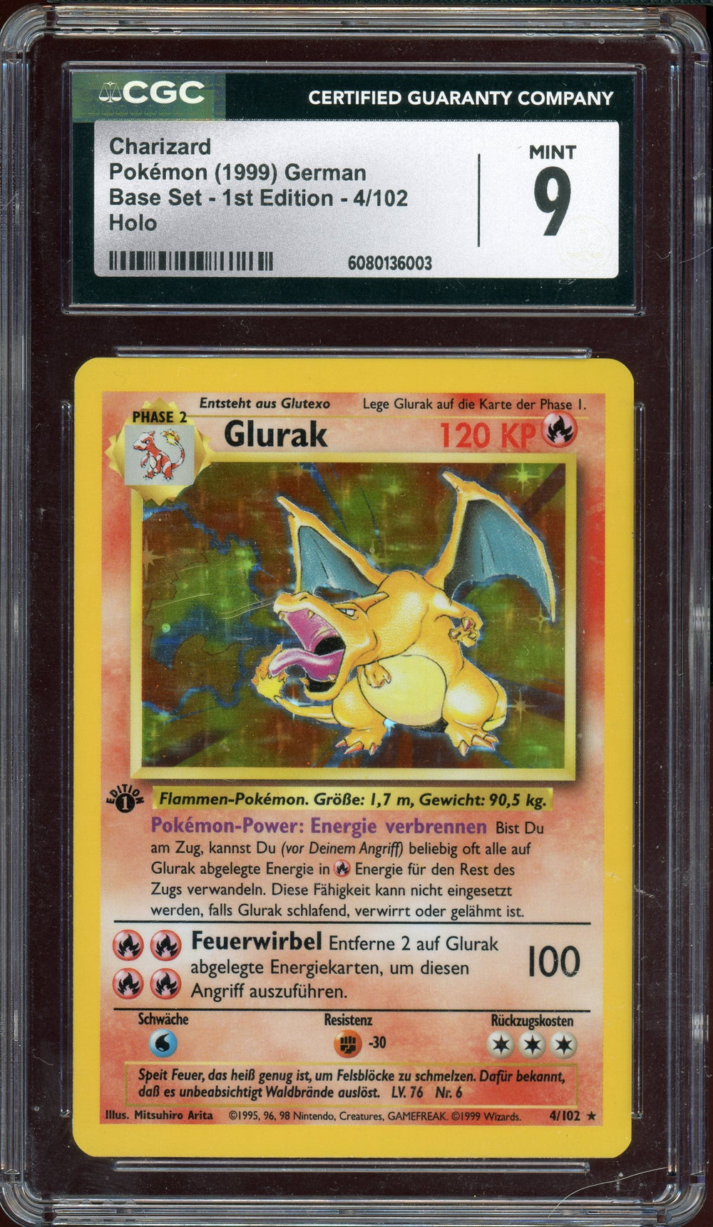 CGC 9 GLURAK BASE SET 1ST ED. (GERMAN CHARIZARD)