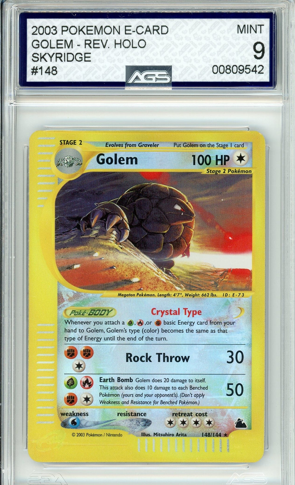 Pokemon Graded: Golem 148/144 Skyridge (2003) Reverse Holo AGS 9