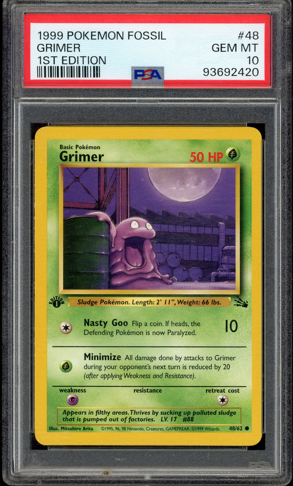 PSA 10 GRIMER 1ST EDITION JUNGLE 1999