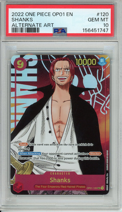 One Piece Graded: Shanks OP01-120 Romance Dawn (2022) Alt Art PSA 10