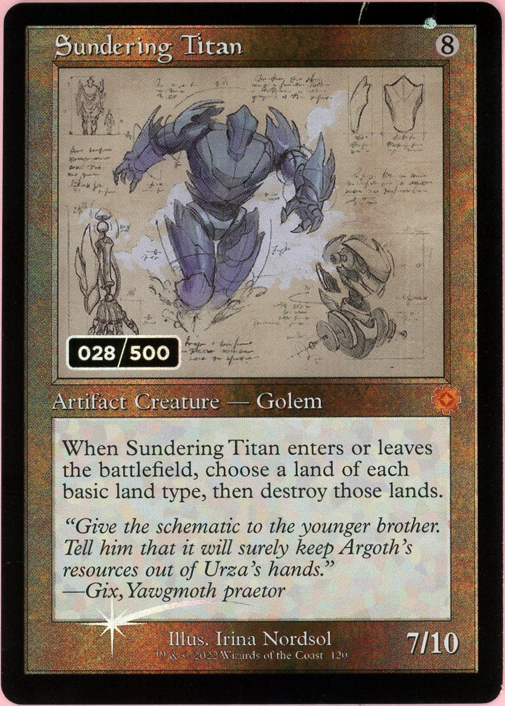 MTG Single: Sundering Titan Serialized 028/500 Brother's War Retro Artifacts MP