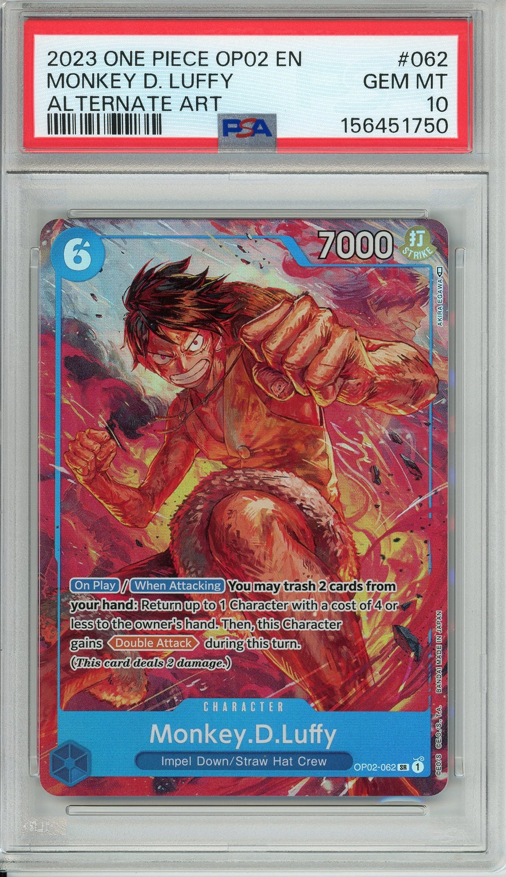 One Piece Graded: Monkey D. Luffy OP02-062 Alternate Art PSA 10