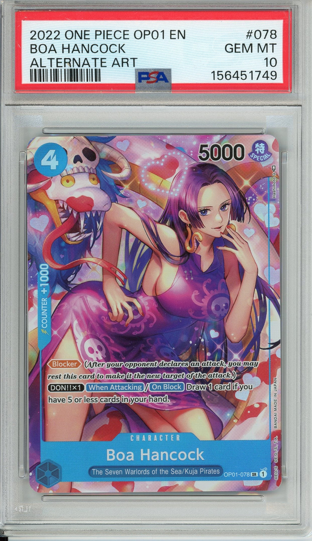 One Piece Graded: Boa Hancock OP01-078 Alternate Art PSA 10