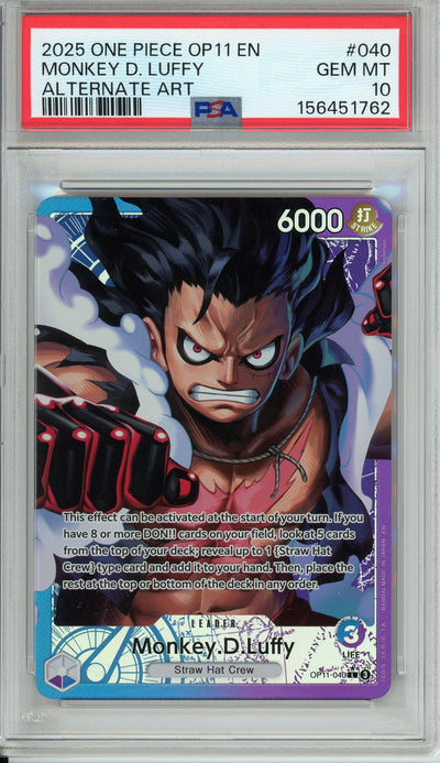 One Piece Graded: Monkey D. Luffy OP11-040 Fist Of Divine Speed Leader Alt Art PSA 10
