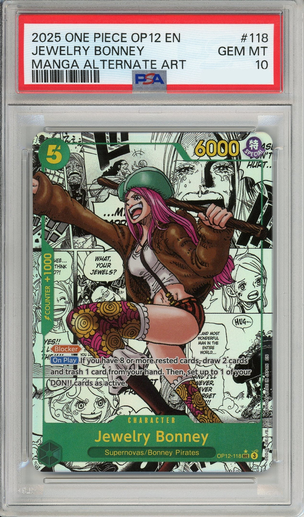 One Piece Graded: Jewelry Bonney Manga Alt Art OP12-118 Legacy Of The Master PSA 10
