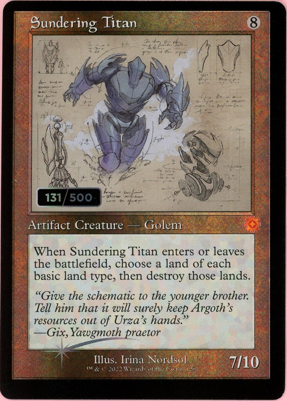MTG Single: Sundering Titan Serialized 131/500 Brother's War Retro Artifacts NM
