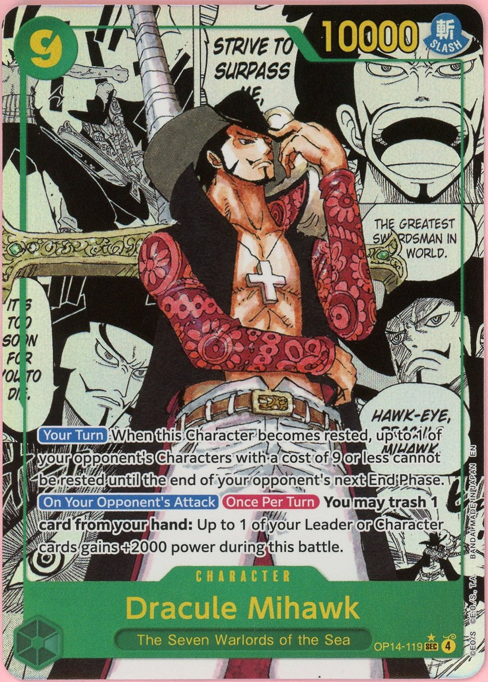 One Piece Single: Dracule Mihawk Manga Alt Art OP14-119 The Azure Sea's Seven NM