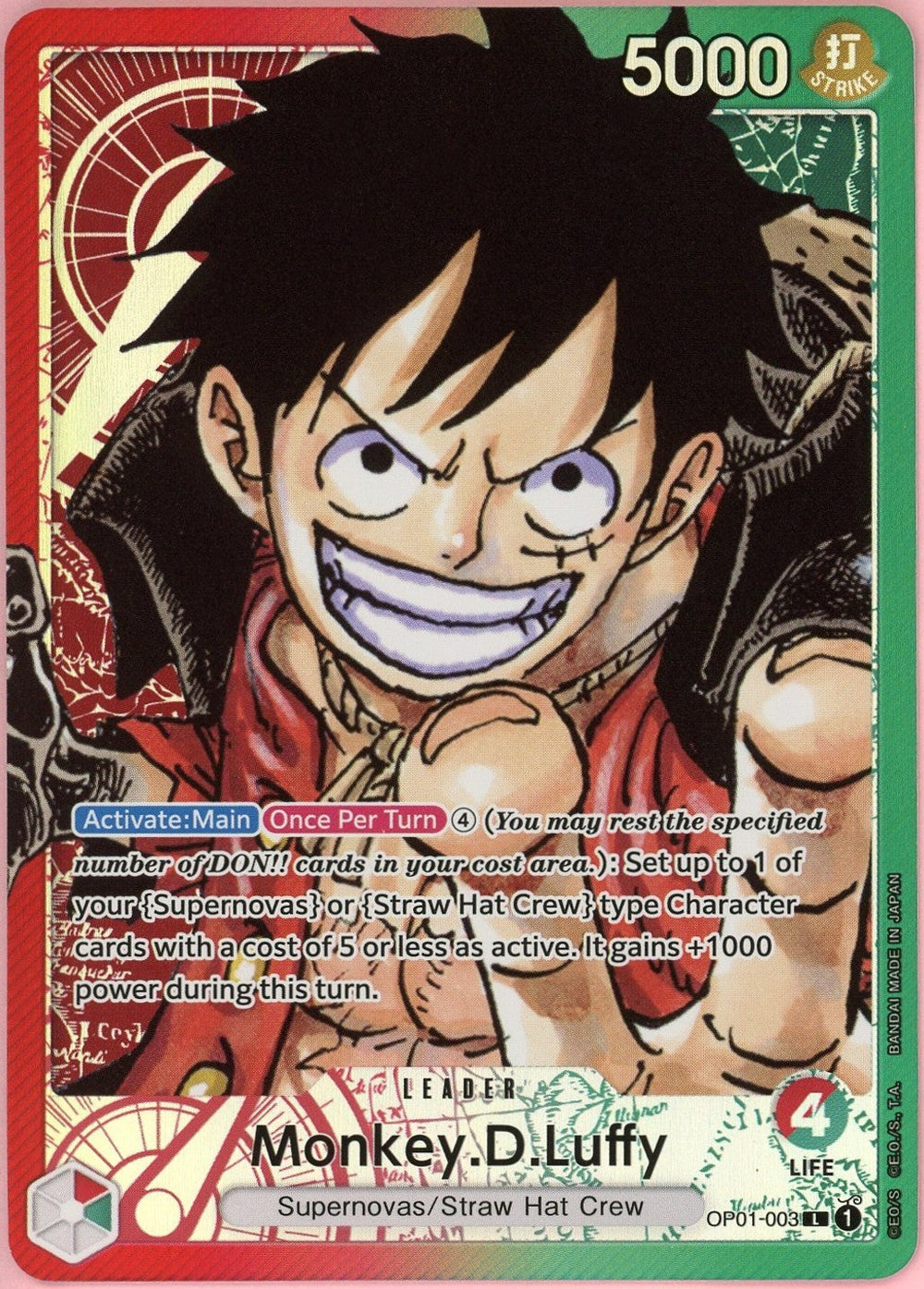 One Piece Single: Monkey D. Luffy Leader Alt Art OP01-003 Romance Dawn NM