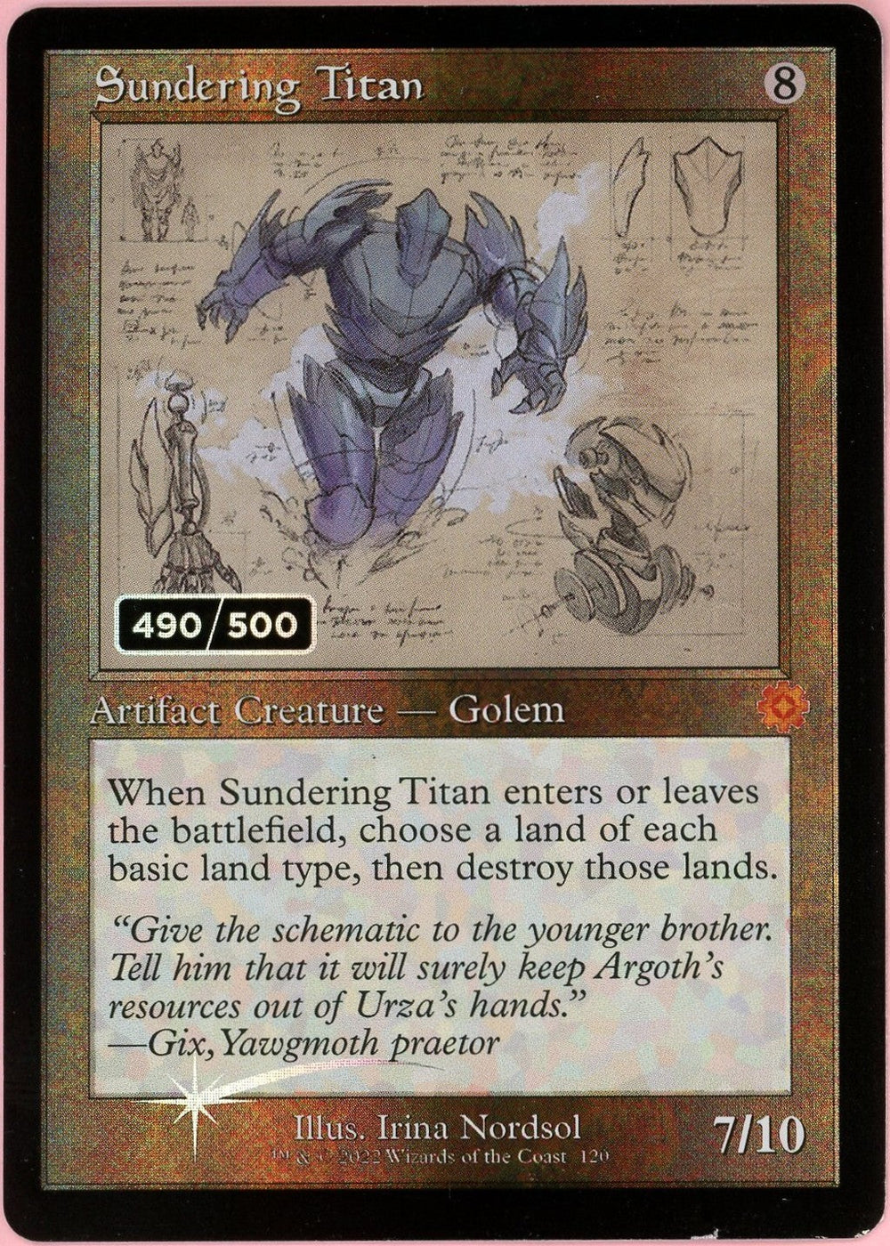 MTG Single: Sundering Titan Serialized 490/500 Brother's War Retro Artifacts NM