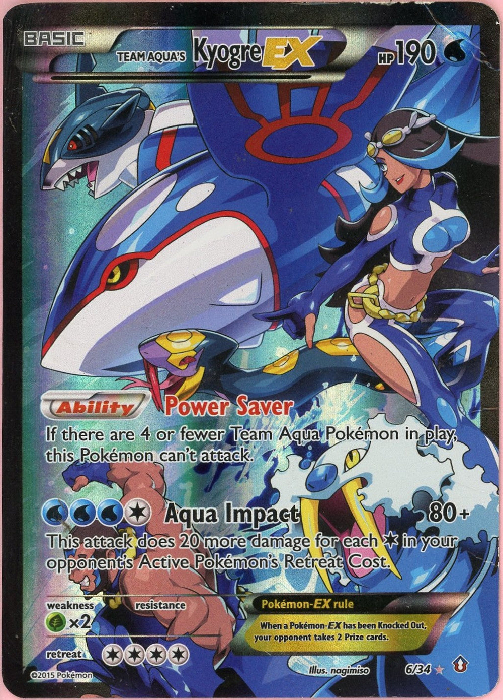 Pokemon Single: Team Aqua's Kyogre EX 6/34 Double Crisis (2015) Holo DMG