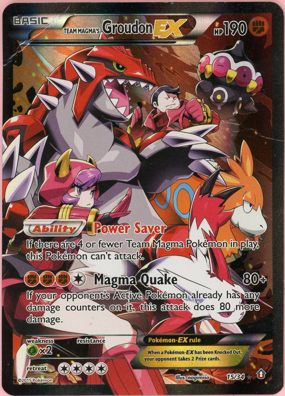 Pokemon Single: Team Magma's Groudon EX 15/34 Double Crisis (2015) Holo DMG