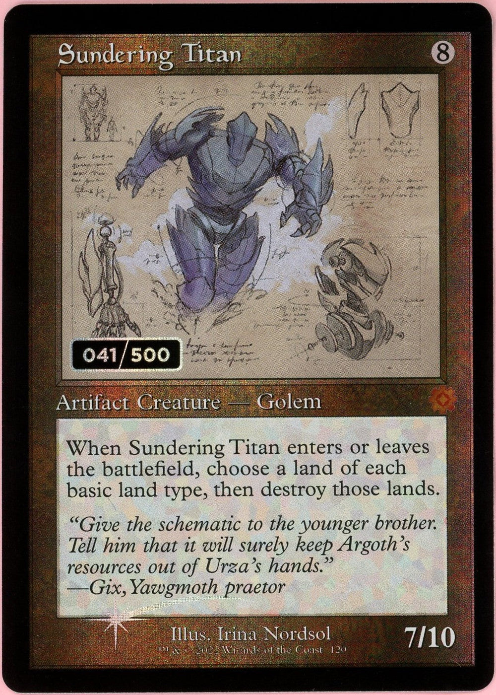 MTG Single: Sundering Titan Serialized 41/500 Brother's War Retro Artifacts NM