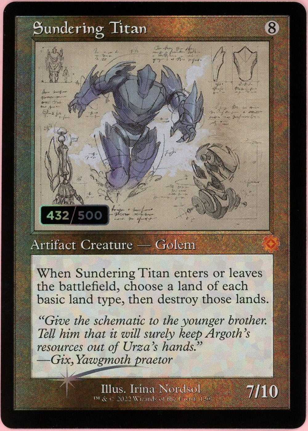 MTG Single: Sundering Titan Serialized 432/500 Brother's War Retro Artifacts NM
