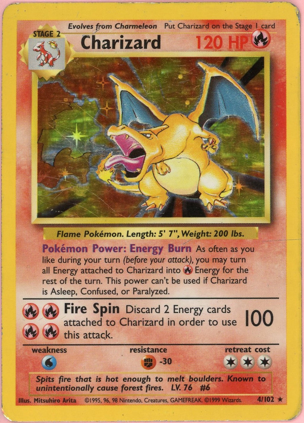 Pokemon Single: Charizard 4/102 Base Set (1999) Holo DMG