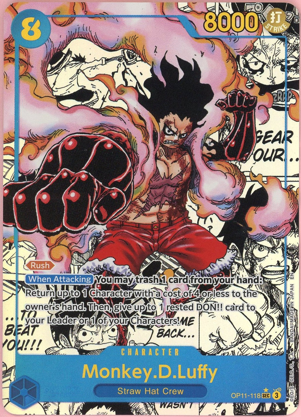 One Piece Single: Monkey D. Luffy Alt Art Manga OP11-118 A Fist Of Divine Speed MP
