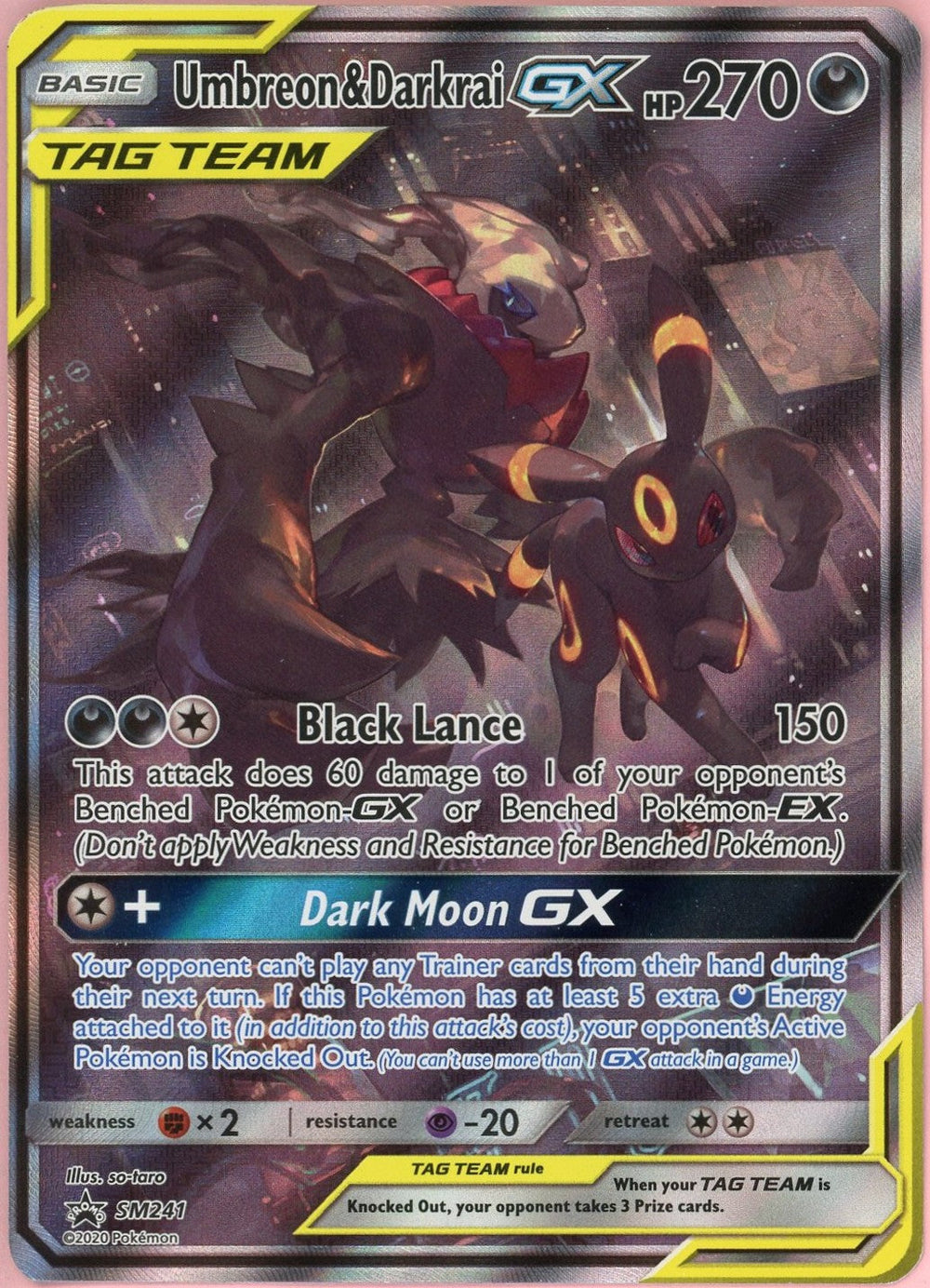 Pokemon Single: Umbreon & Darkrai GX #SM241 Sun & Moon Promo (2020) Full Art Holo LP