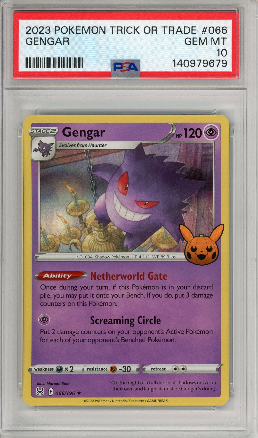 Pokemon Graded: Gengar 66/796 Trick or Trade (2023) Holo PSA 10