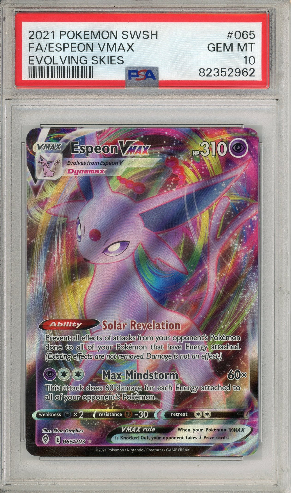 Pokemon Graded: Espeon VMAX 65/203 Evolving Skies (2021) Full Art PSA 10