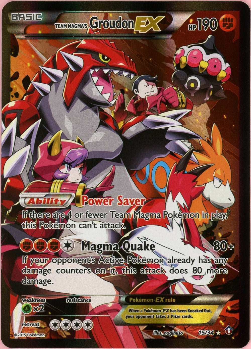 Pokemon Single: Team Magma's Groudon EX 15/34 Double Crisis (2015) Holo LP