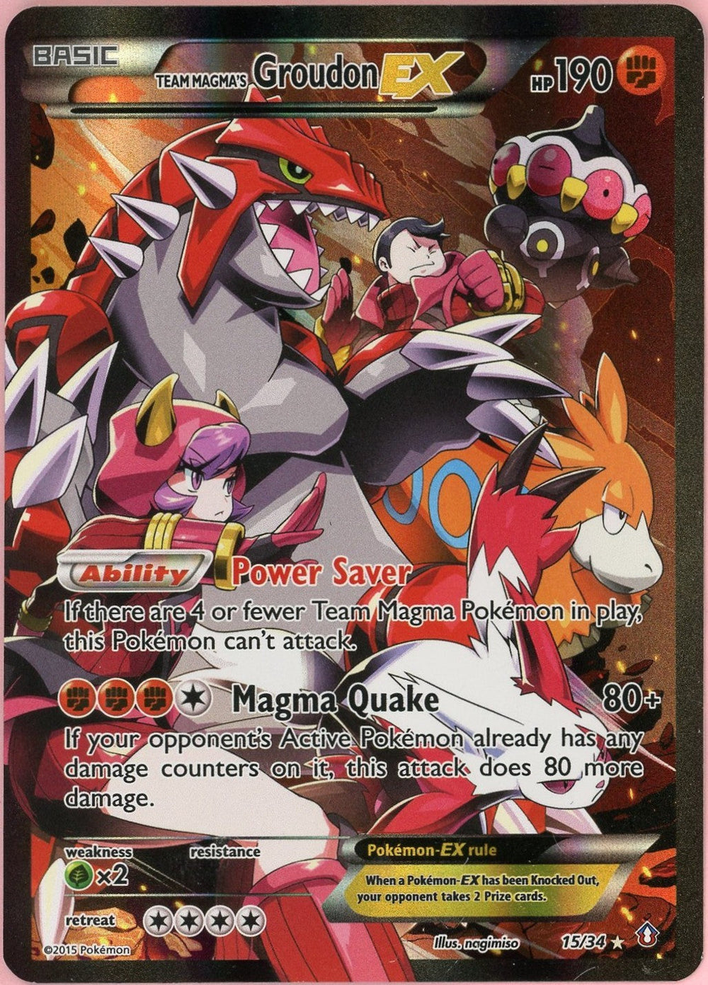 Pokemon Single: Team Magma's Groudon EX 15/34 Double Crisis (2015) Holo MP