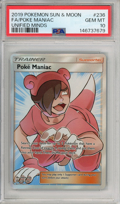 Pokemon Graded: Poke Maniac #236 Unified Minds (2019) Full Art PSA 10