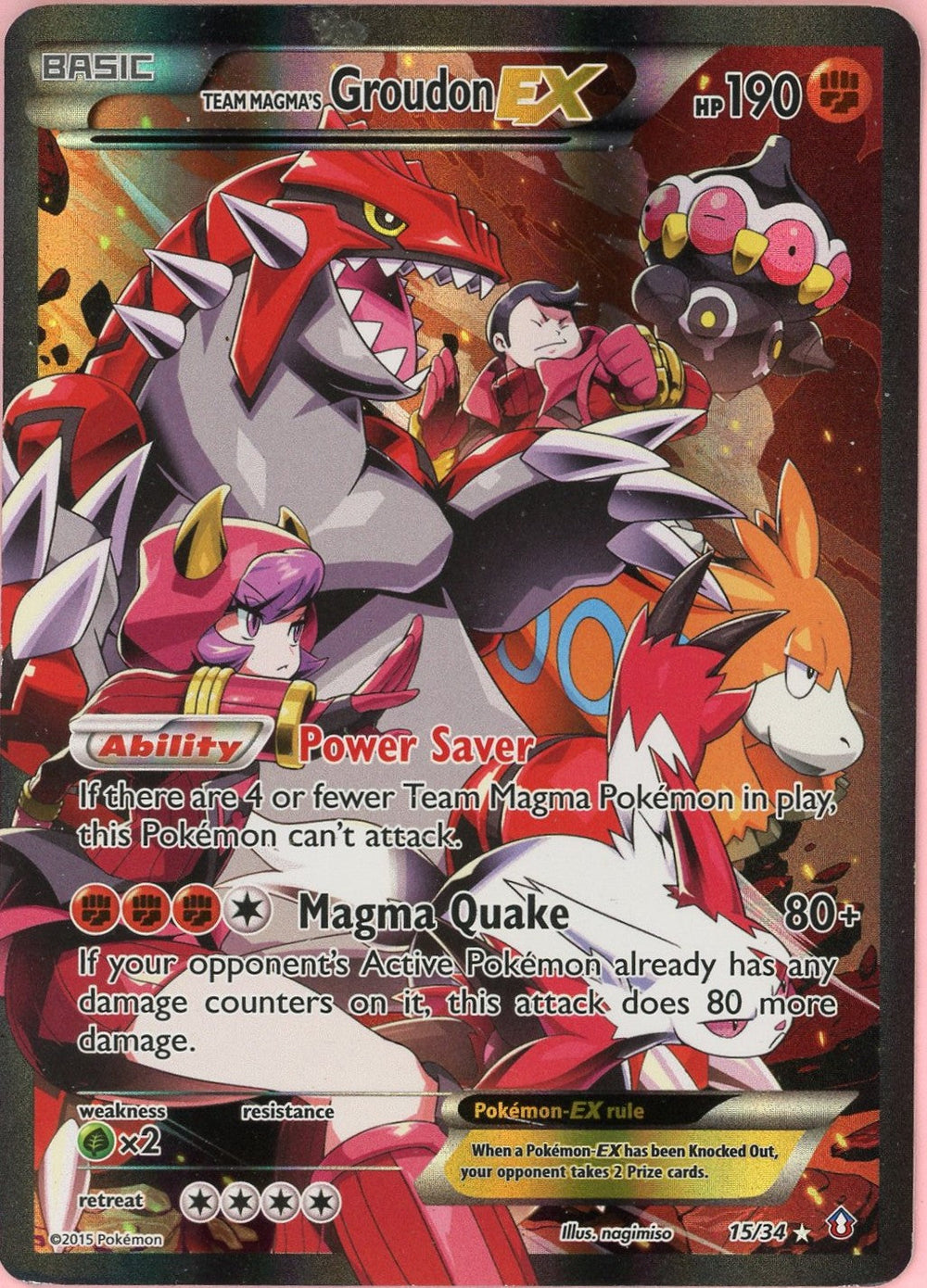 Pokemon Single: Team Magma's Groudon EX 15/34 Double Crisis (2015) Holo HP