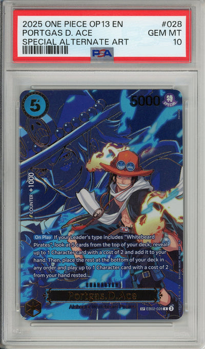 One Piece Graded: Portgas D. Ace Alt Art EB02-028 Carrying on His Will PSA 10