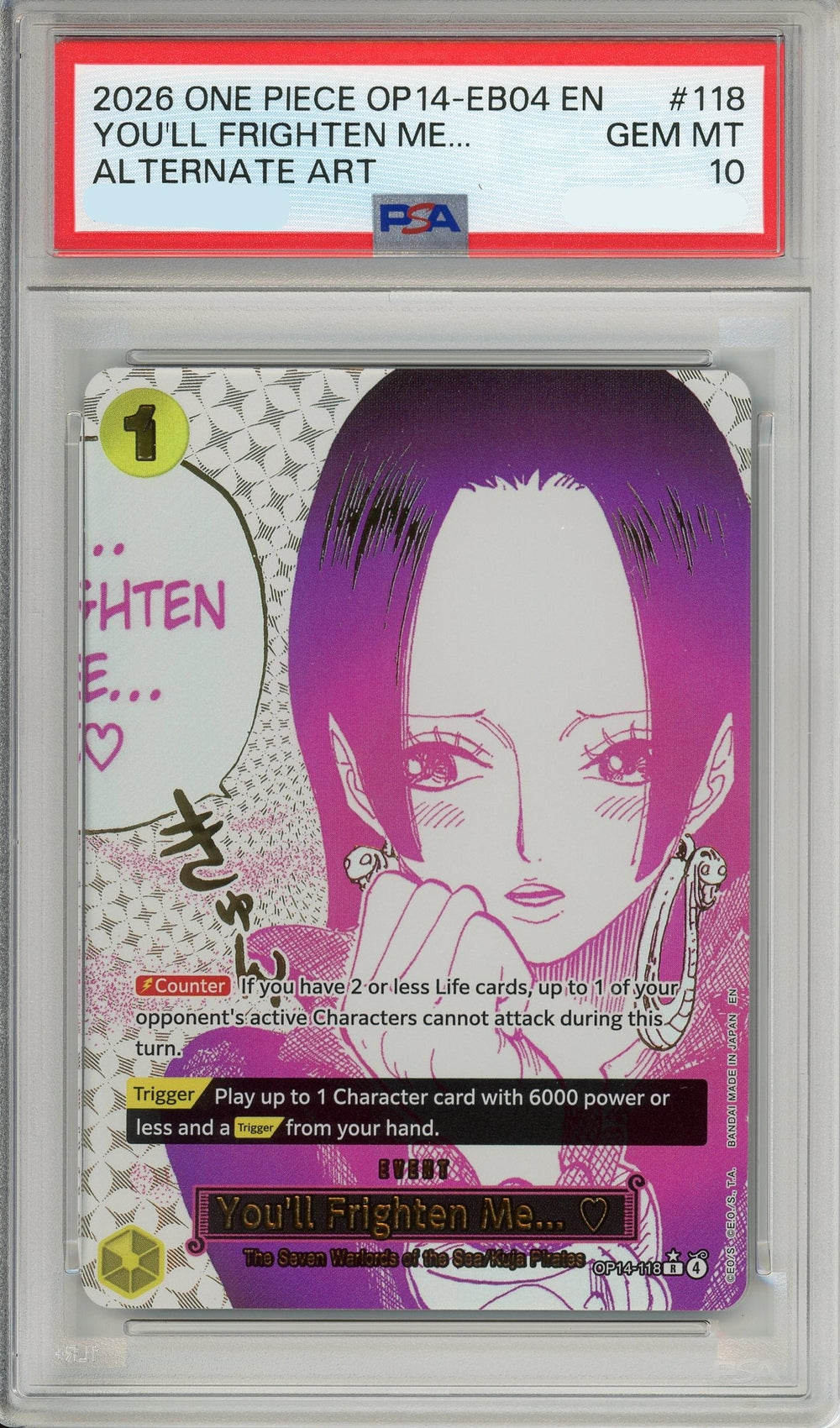 One Piece Graded: You'll Frighten Me... Alt Art OP14-118 The Azure Sea's Seven PSA 10
