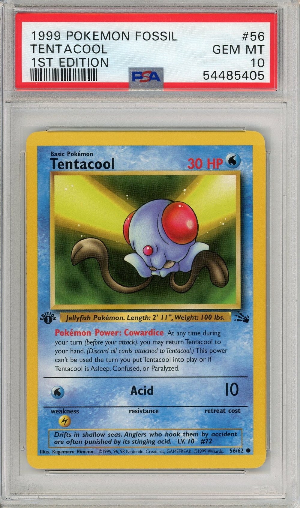 Pokemon Graded: Tentacool 1st Edition 56/62 Fossil (1999) PSA 10