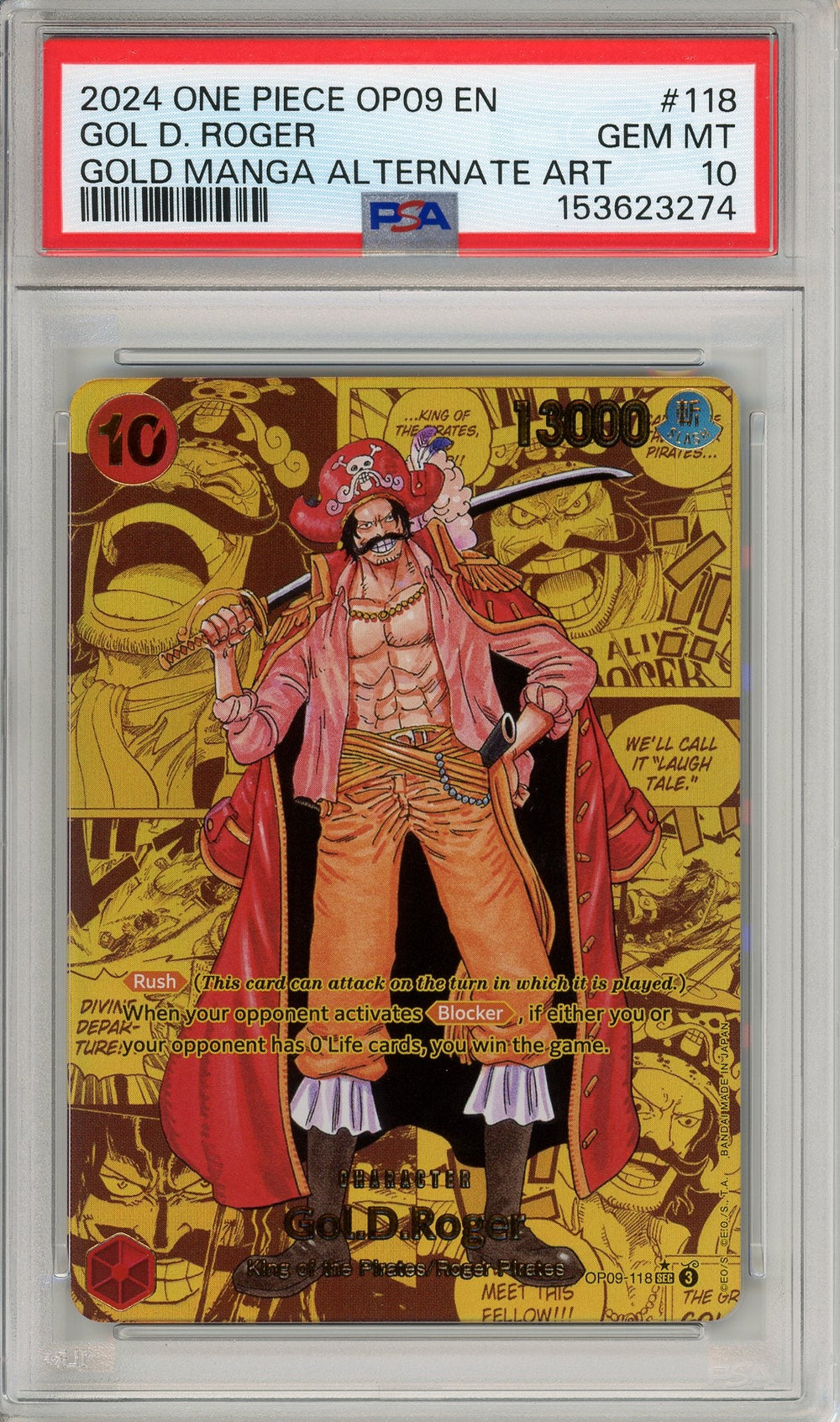 One Piece Graded: Gol D. Roger OP09-118 Gold Manga Alt Art PSA 10