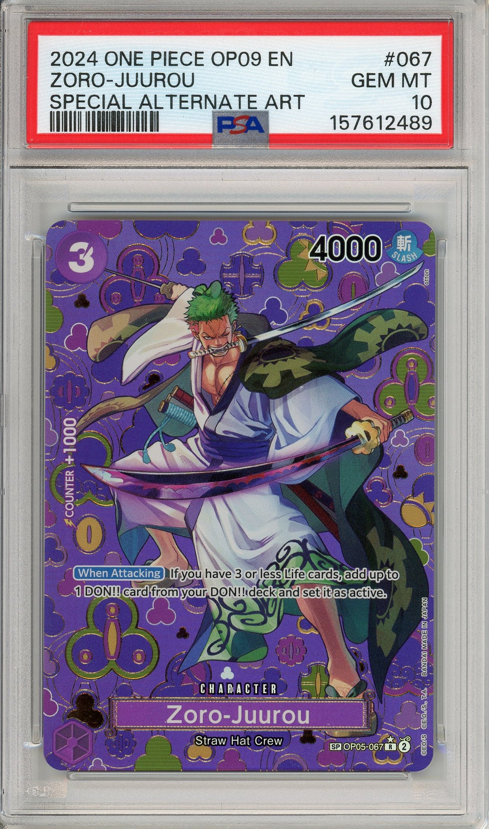 One Piece Graded: Zoro-Juurou OP05-067 Special Alternate Art PSA 10