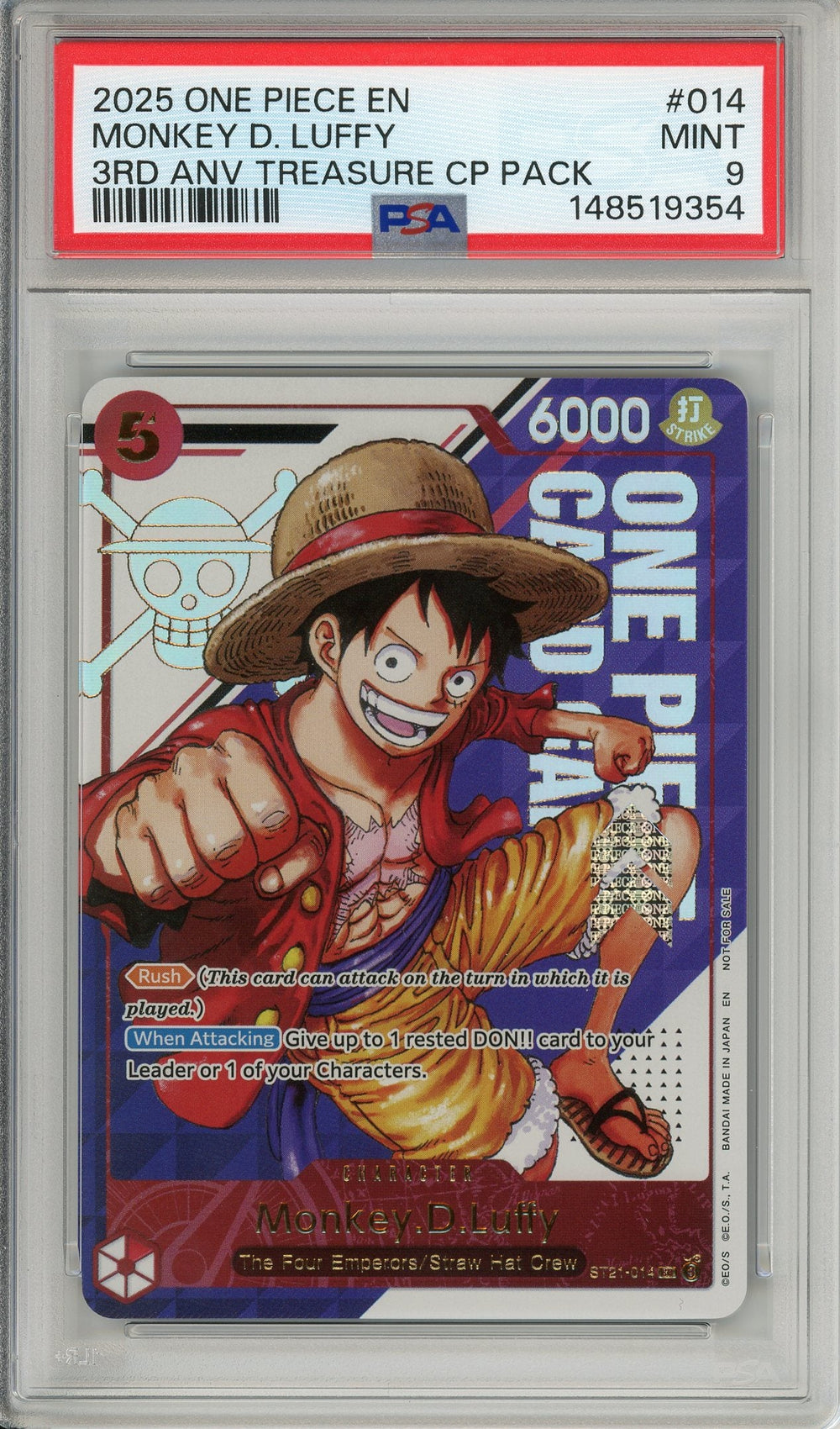 One Piece Graded: Monkey D. Luffy ST21-014 3rd Anniversary CP Pack PSA 9