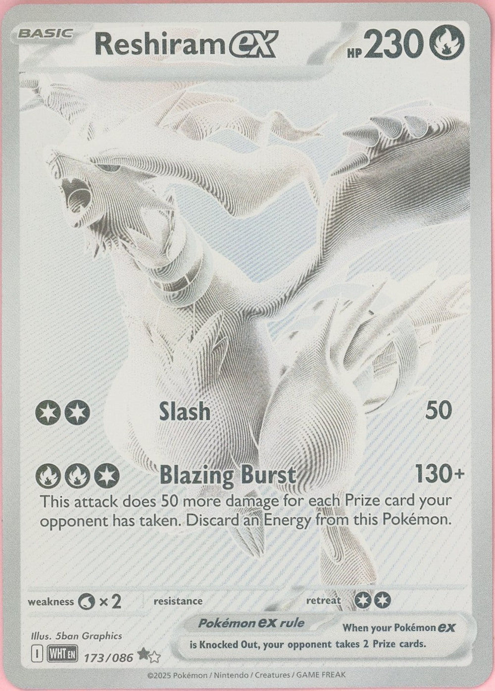 Pokemon Single: Reshiram ex 173/086 White Flare (2025) Holo Monochrome NM